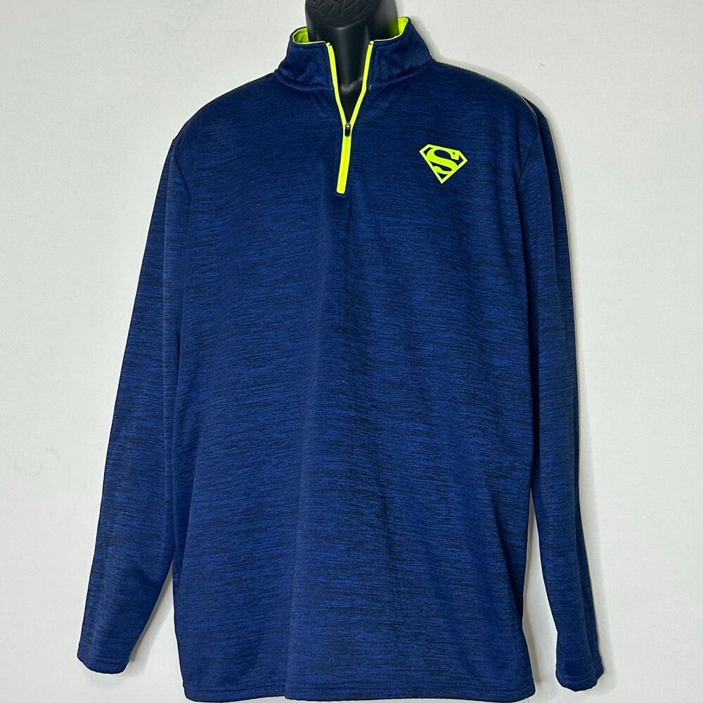 Superman DC Comics Men’s 2XL Quarter Zip Pullover Blue Neon Yellow Logo